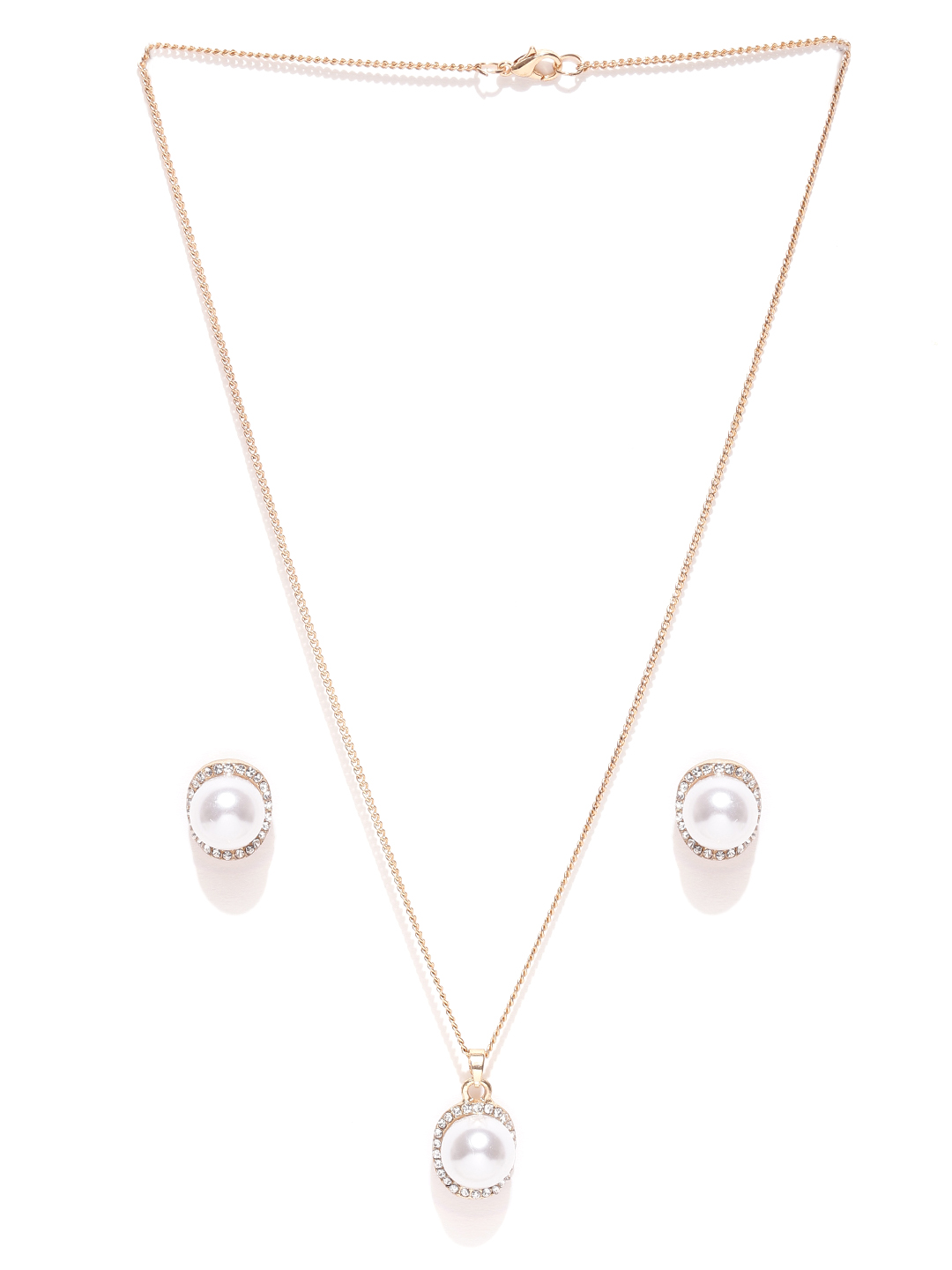 YouBella Gold-Toned  Off-White Stone-Studded Beaded Jewellery Set